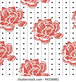 seamless pattern with red flowers in retro style