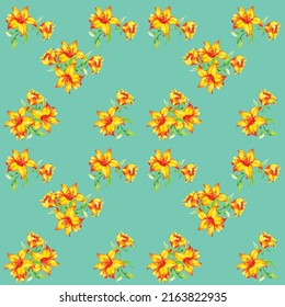 Seamless pattern of red flowers roses and leaves.