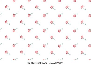 Seamless pattern with red flowers. Simple pretty small flowers, floral texture background Isoalted white pattern. Spring summer romantic blossom flower garden Design for clothing, wrapping paper