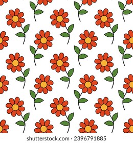 Seamless pattern with red flowers. Spring and summer floral background. Design for wallpaper, wrapping paper, background, fabric. Vector flat illustration.