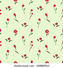 Seamless pattern with red flowers. Watercolor illustration.