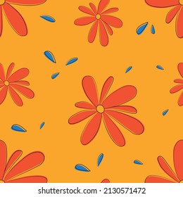 Seamless pattern with red flowers. Yellow background. Minimalism style