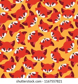 Seamless pattern. Red fox head on orange background.