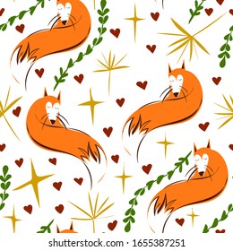 Seamless pattern red fox on a white background. Baby cloth design, wallpaper, package, postcard
