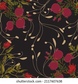 seamless pattern red garnets on black background