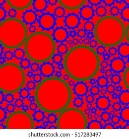 Seamless pattern with red gears and blue gears on red background