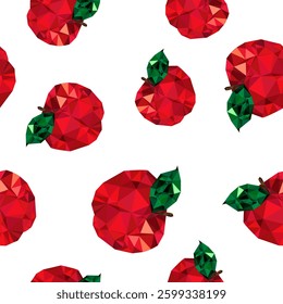 seamless pattern red geometric apples on white background. vector design with triangles. modern abstract fruit illustration for textile decor paper