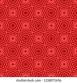 Seamless pattern from red geometrical abstract ornaments on a dark background. Vector illustration can be used for textiles, wallpaper and wrapping paper