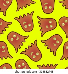 seamless pattern of red ghosts with gradient on a yellow background. 
