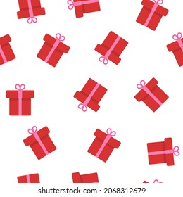 seamless pattern red gift box on a white background. seamless texture surprise, holiday gift. pattern for paper