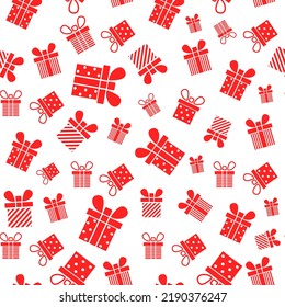 Seamless pattern with red Gift boxes. Box present pattern. Vector illustration. Design for Christmas, New Year, holidays 