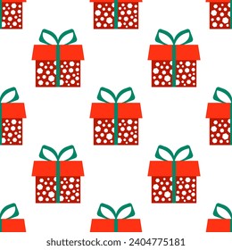 Seamless pattern with red gifts with polygons on a white background