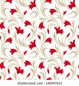 Seamless pattern with red gladiolus flowers. Vector illustration.