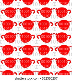 Seamless pattern with red glasses and digits, data security illustration, eps10