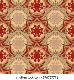 seamless   pattern in red golden colors, with Russian national motifs