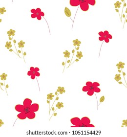 Seamless pattern with red and golden flowers. Vector illustration.