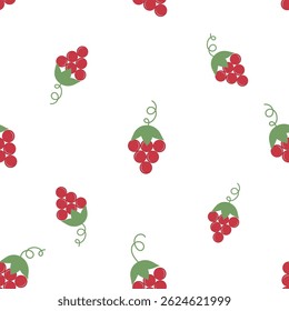 Seamless pattern with red grape with green leaves on white background vector.
