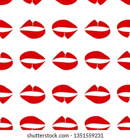 Seamless pattern with red graphic lips on white background.  Modern trendy minimalism style. Make up