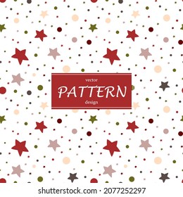 Seamless pattern, red, gray and cream stars on a white background, vector minimalistic children print, packaging paper design, fabrics