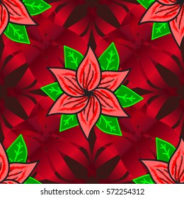 Seamless pattern with red grdient petals flowers on black background. Vector illustration.