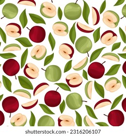 patrón sin soldadura con manzanas rojas y verdes, hojas, rodajas de manzana, fruta, patrón de alimentos