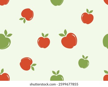 Seamless pattern with red and green apples on green background vector.