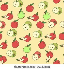 Seamless pattern with red and green apples. Hand drawing vector illustration