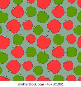 Seamless pattern with red and green apples, vector illustration
