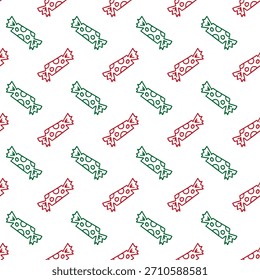 Nahtloses Muster mit roten und grünen Bonbons im linearen Stil auf weißem Hintergrund. Vektor süße Weihnachten Hintergrund.