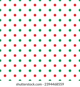 Seamless pattern red and green colors polka dots vector illustration transparent background.Christmas pattern.