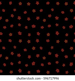 Seamless pattern in red and green colors on a black background. Cute seamless floral vector pattern in the small flower.