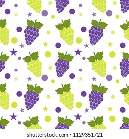 Seamless pattern with red and green grapes. For kitchen textile, wrapping paper, greeting cards and party invitations. Vector illustration