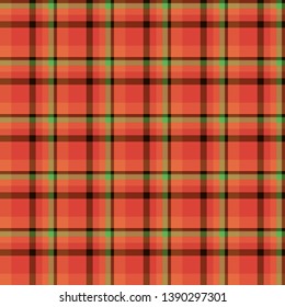 Seamless pattern in red, green and orange colors for plaid, fabric, textile, clothes, tablecloth and other things. Vector image.
