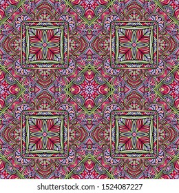 Seamless pattern. Red, green, pink, blue gray, black. Texture for fabrics, walls and other design.