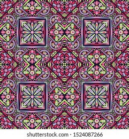 Seamless pattern. Red, green, pink, blue gray, black. Texture for fabrics, walls and other design.