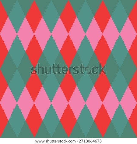 seamless pattern of red, green, and pink diamonds in a vibrant theme.