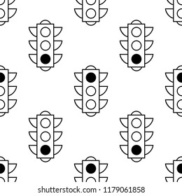 Seamless pattern of red and green traffic lights on white background. Flat design vector illustration. Repeating elements. Can be used for fabric, textile, wallpaper, wrapping paper, cover.
