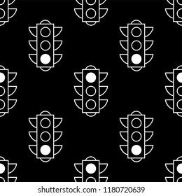 Seamless pattern of red and green traffic lights on black background. Flat design vector illustration. Repeating elements. Can be used for fabric, textile, wallpaper, wrapping paper, cover.