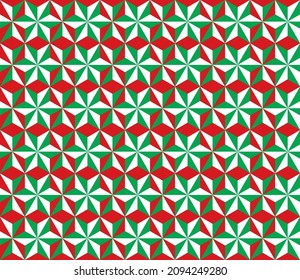 Seamless pattern with red green and white color, triangle shape, christmas background. Vector illustration.