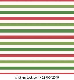 Seamless pattern with red, green, and white stripes. Horizontal striped pattern for Christmas.