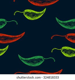 Seamless pattern with red, green and yellow peppers. Vector illustration.
