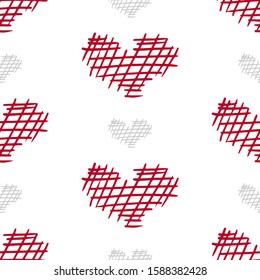 Seamless pattern with red and grey hearts doodle. Valentine's Day, wedding day pattern. Hearts doodle fon.