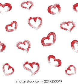 Seamless pattern of red grunge hearts hand drawn. Vector illustration