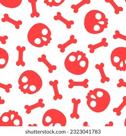 Seamless pattern with red halloween skulls and bones