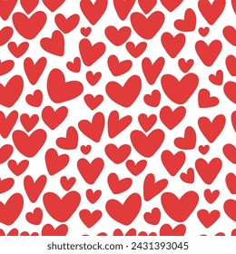 Seamless pattern red hand-drawn of hearts, free-form hearts illustrations, Love symbol seamless pattern, love symbol red silhouette heart vector.
