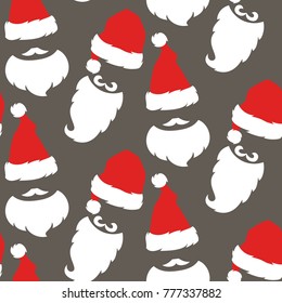 Seamless pattern with Red hats and beard of Santa Claus. Vector illustration.