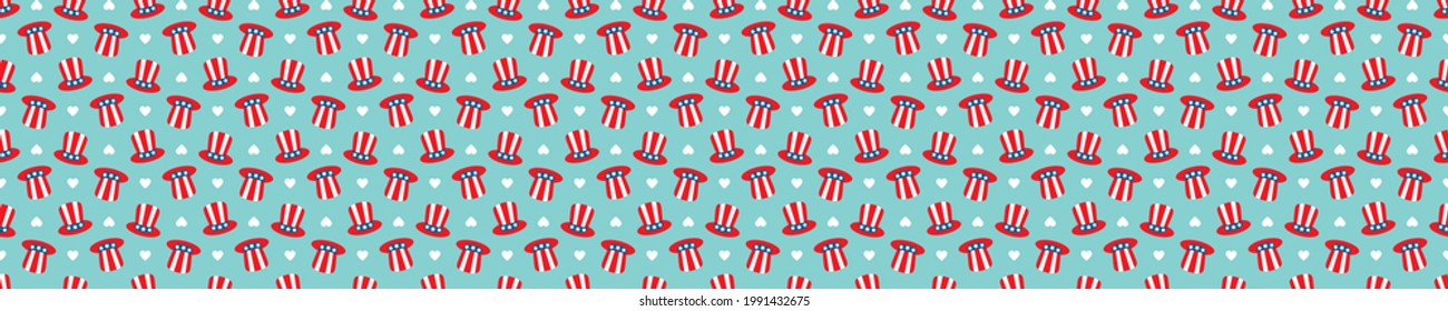 Seamless pattern with red hats and hearts for Independence day 