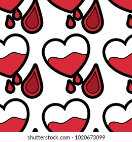 seamless pattern red heart blood drops healthcare