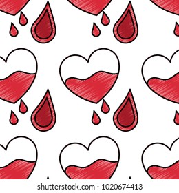 seamless pattern red heart blood drops healthcare