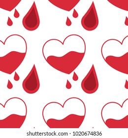 seamless pattern red heart blood drops healthcare